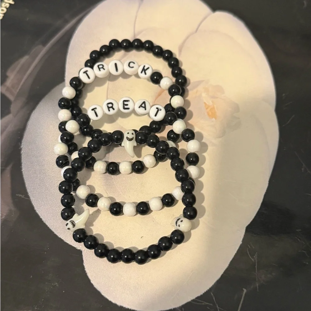 Black and White Beaded Halloween Bracelets set of four